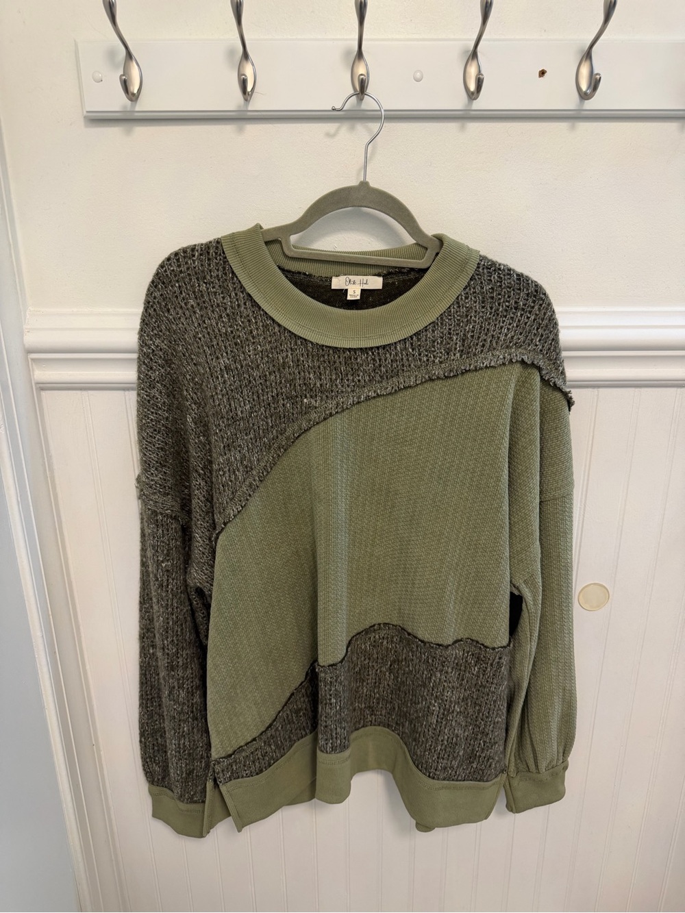 Oli & Hali Olive Green Patchwork Knit Matching Set - Picture 4 of 8